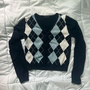 Brandy Melville navy blue patterned cardigan. One size, probably close to XS.